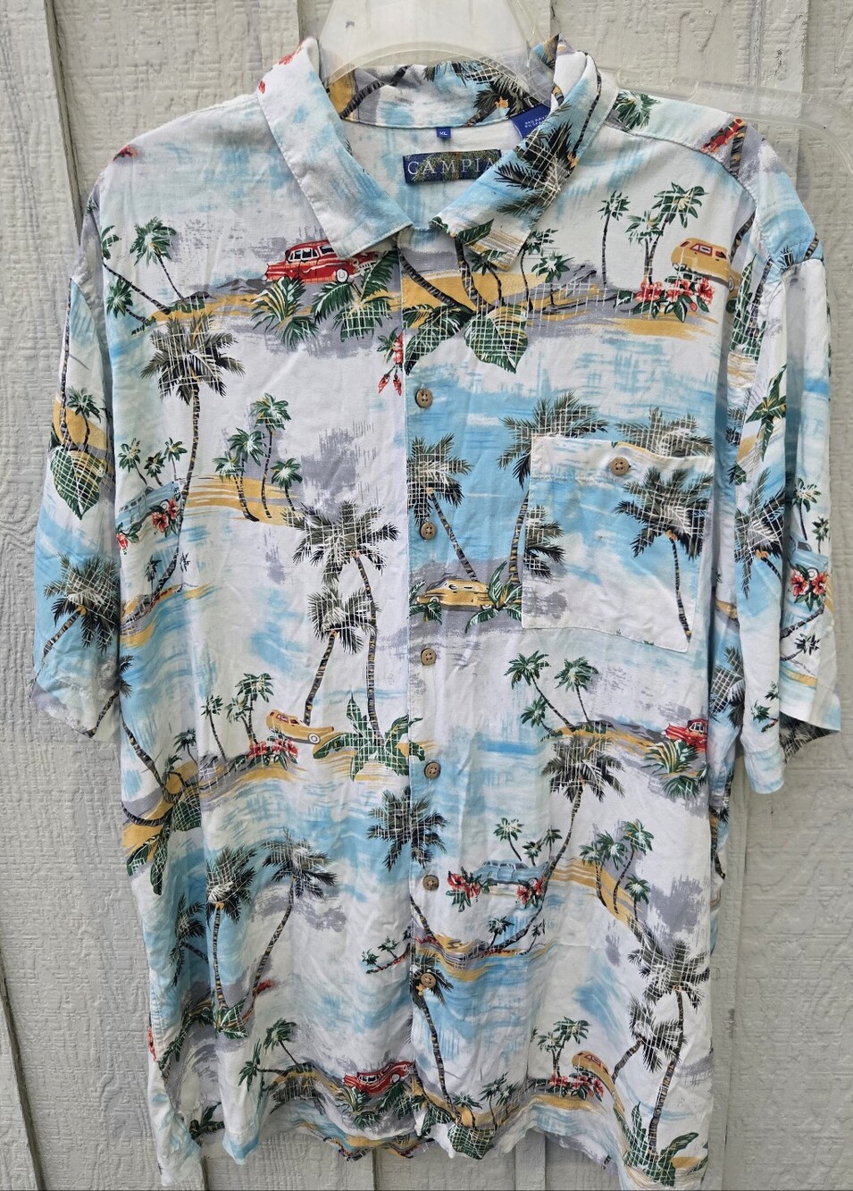 Campia Tropical Palm Tree Car Print Button-Down Shirt - Size XL